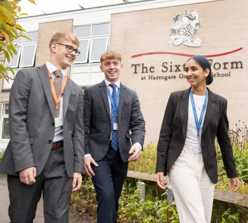 three students walking